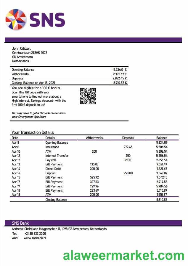 Netherlands SNS bank statement